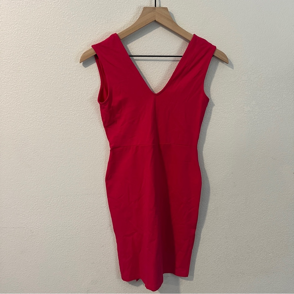 ASOS Pink Stretch Bodycon‎ V-Neck V-Back Side Slit Sleeveless Mini Dress Size 4